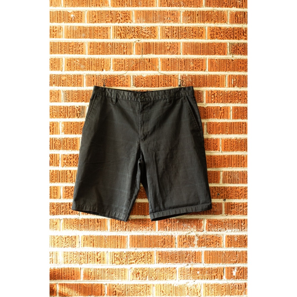 Burnside Mens Black Windowpane Plaid Chino Shorts Size 36 Flat Front Casual